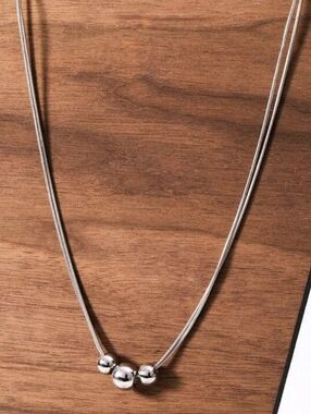 Silver Bead Triple-Chain Necklace - Women Jewelry